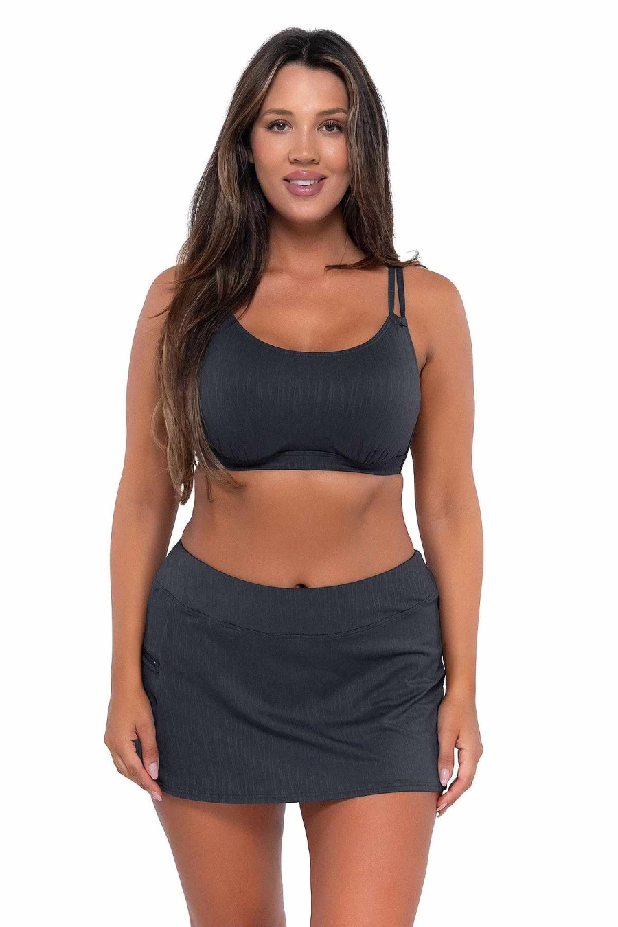 Alpine Butterfly Women's Sporty Swim Skirt with Seagrass Texture - Stylish Sunset Slate Design for Beach & Pool