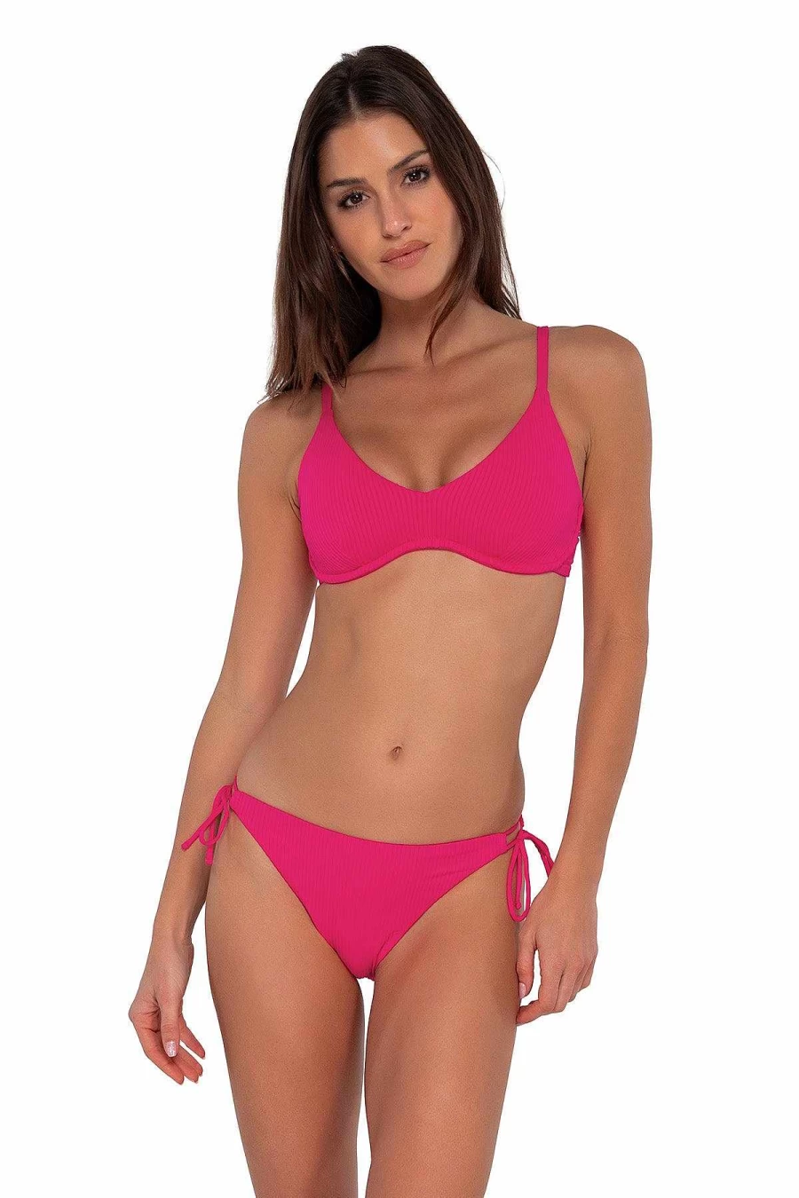 "Alpine Butterfly Swim Women's Everlee Tie Side Bottom - Sunset Begonia Sandbar Rib High-Waisted Bikini"