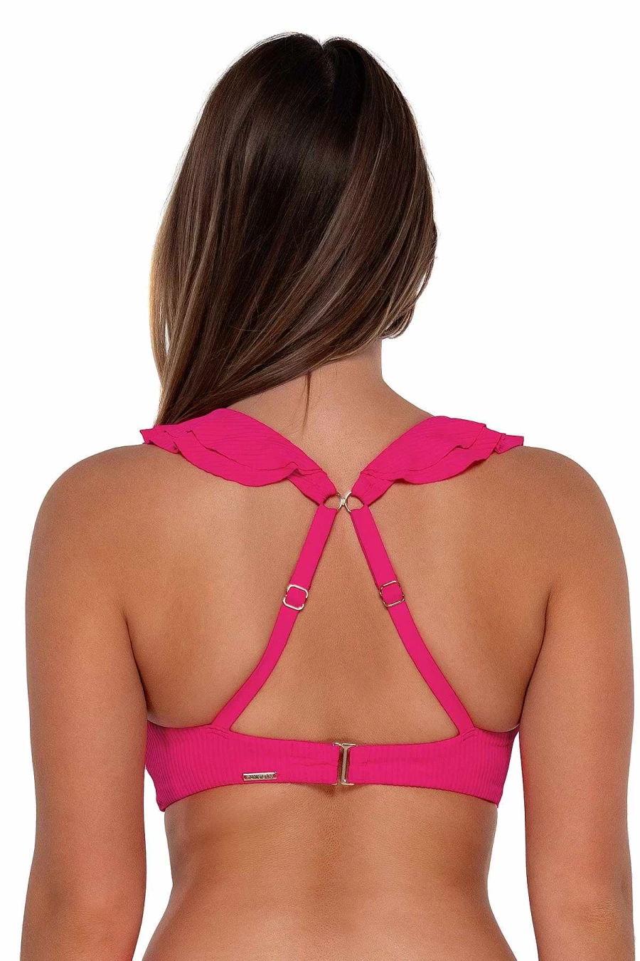 Alpine Butterfly Swim Women's Wireless Willa Top - Sunset Begonia Sandbar Rib Design