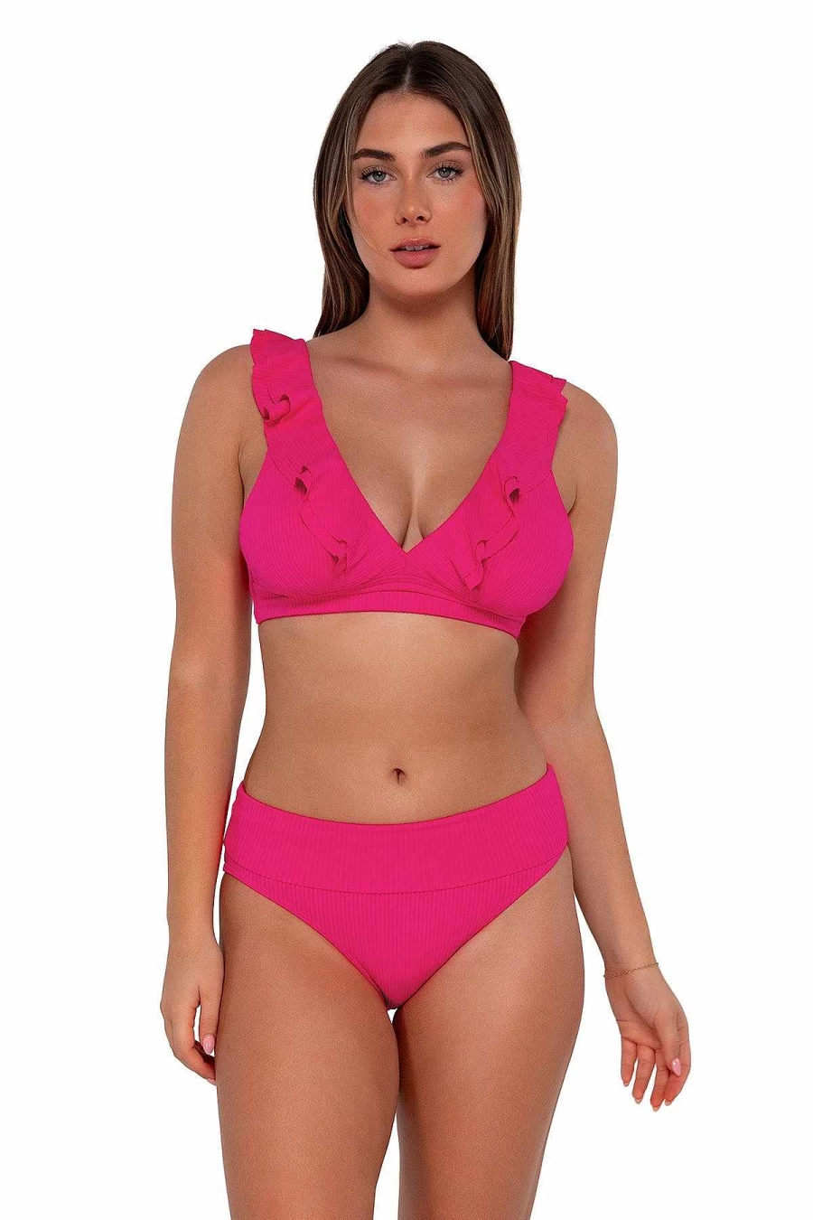 Alpine Butterfly Swim Women's Willa Wireless Top - Sunset Begonia Sandbar Rib Design