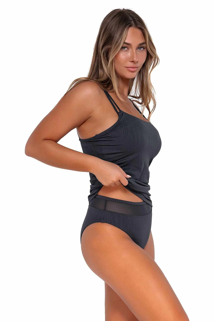 Alpine Butterfly Swim Women's Taylor Tankini Top with Seagrass Texture in Sunsets Slate