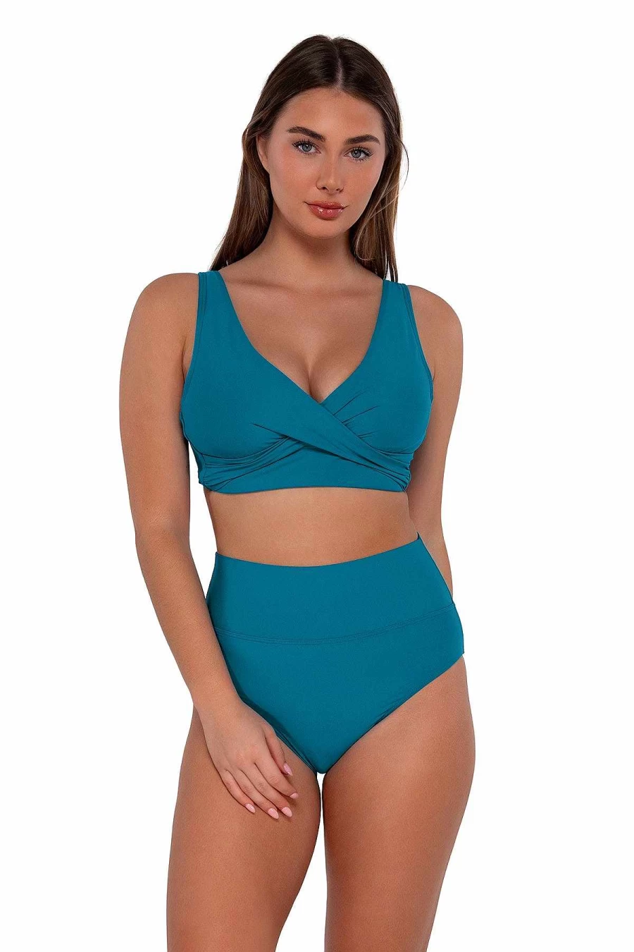 Alpine Butterfly Swim Women's High Waist Teal Hannah Bottom - Sunset Avalon Beachwear