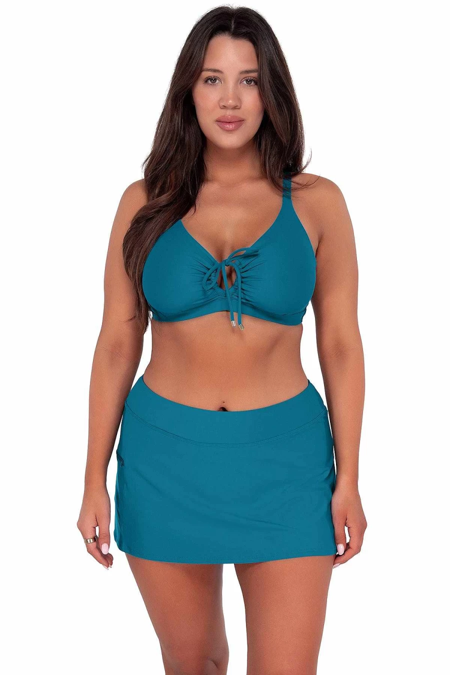 Alpine Butterfly Swim Women's Teal Keyhole Sunset Print Kauai Top