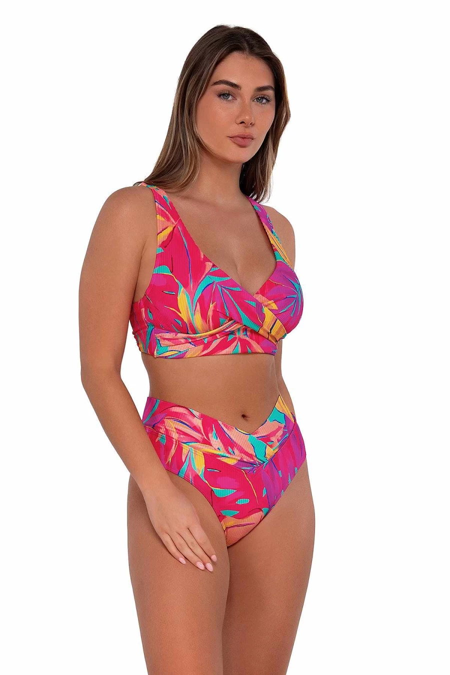 "Alpine Butterfly Swim Women's Summer Lovin' V-Front Bottom - Sunsets Oasis Sandbar Rib Swimwear"