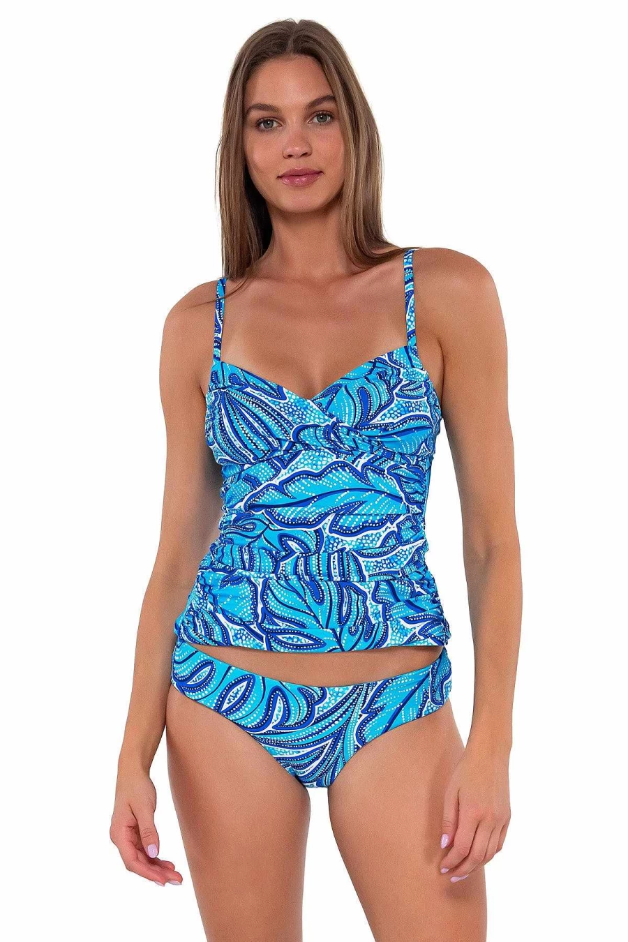 Alpine Butterfly Swim Women's Simone Tankini Top - Floral Sunset Print Seaside Vista Swimwear
