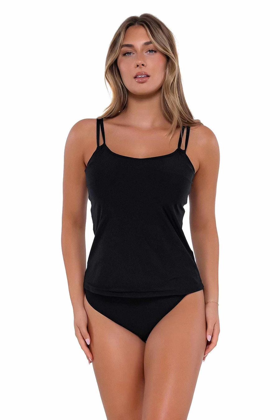 Alpine Butterfly Swim Women's Black Taylor Tankini Top - Stylish Sunset Print Swimwear