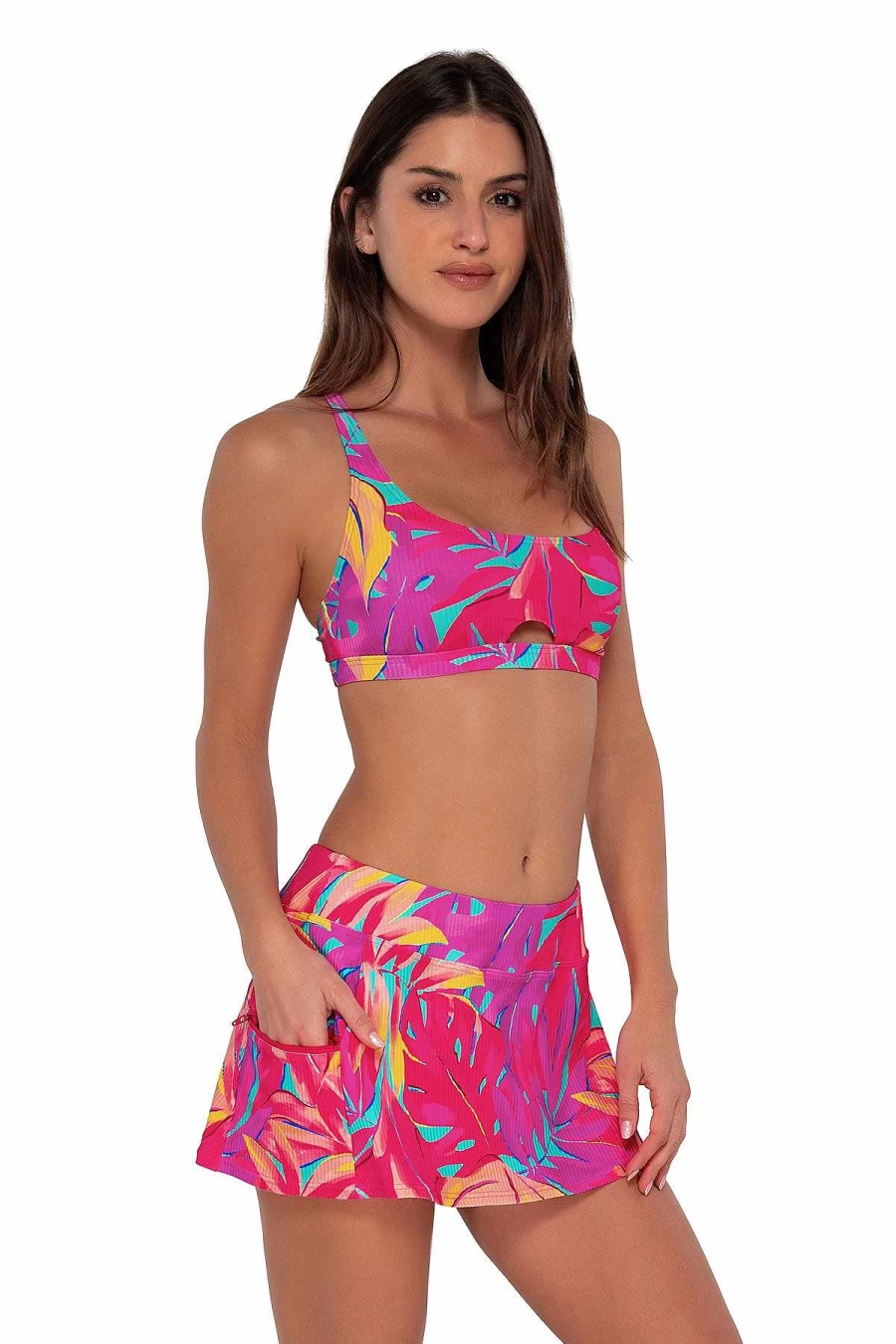 Alpine Butterfly Swim Women's Sporty Ribbed Swim Skirt - Sunsets Oasis Sandbar Design