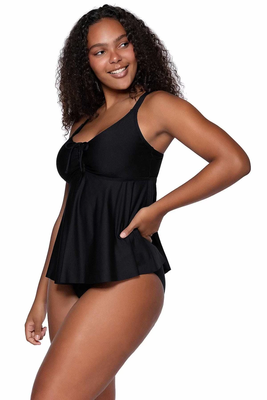 Alpine Butterfly Swim Women's Black Marin Tankini Top - Stylish Sunset Escape Swimwear