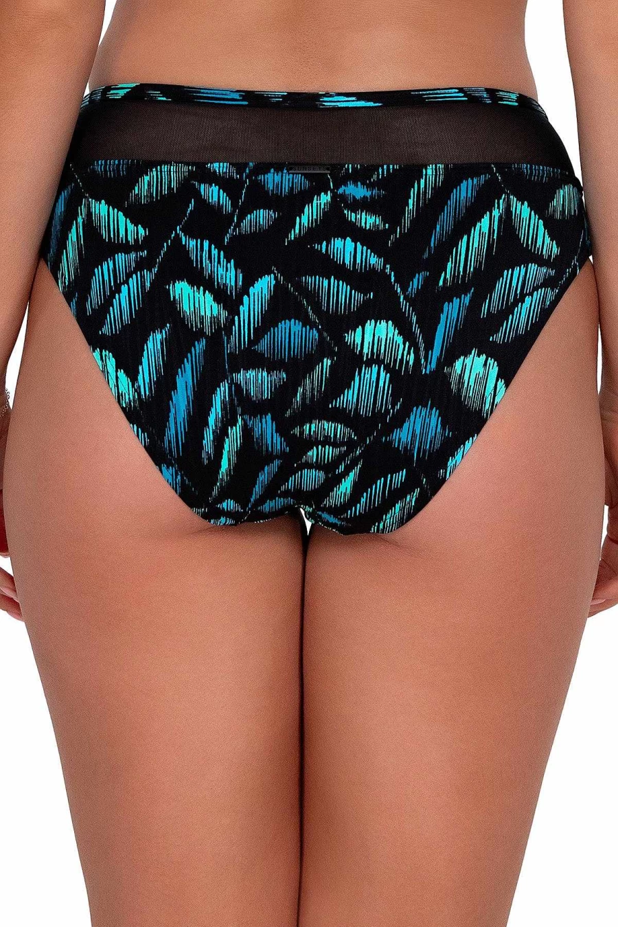 Alpine Butterfly Swim Women's High Waist Seagrass Texture Bikini Bottom - Sunset Cascade Design
