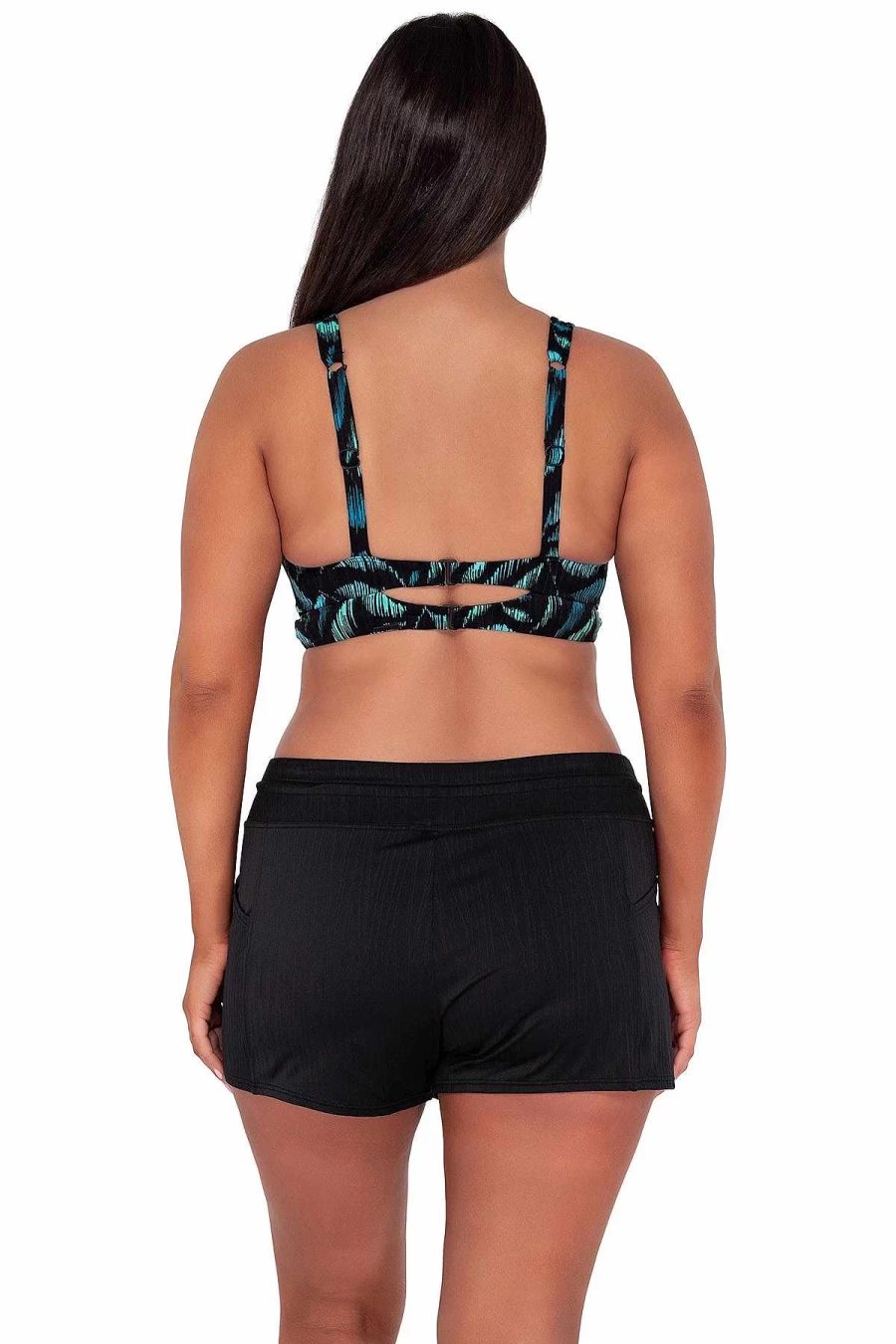 "Alpine Butterfly Swim Women's Danica Top - Seagrass Texture & Sunset Cascade Design"