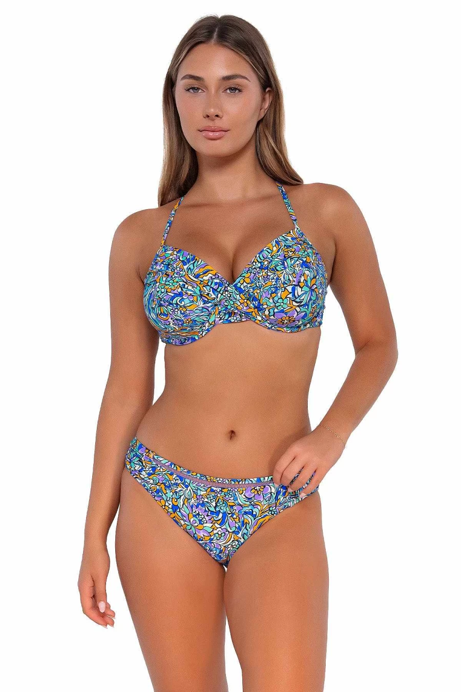 Alpine Butterfly Swim Women's Sunset Pansy Fields High-Waisted Hipster Bikini Bottom