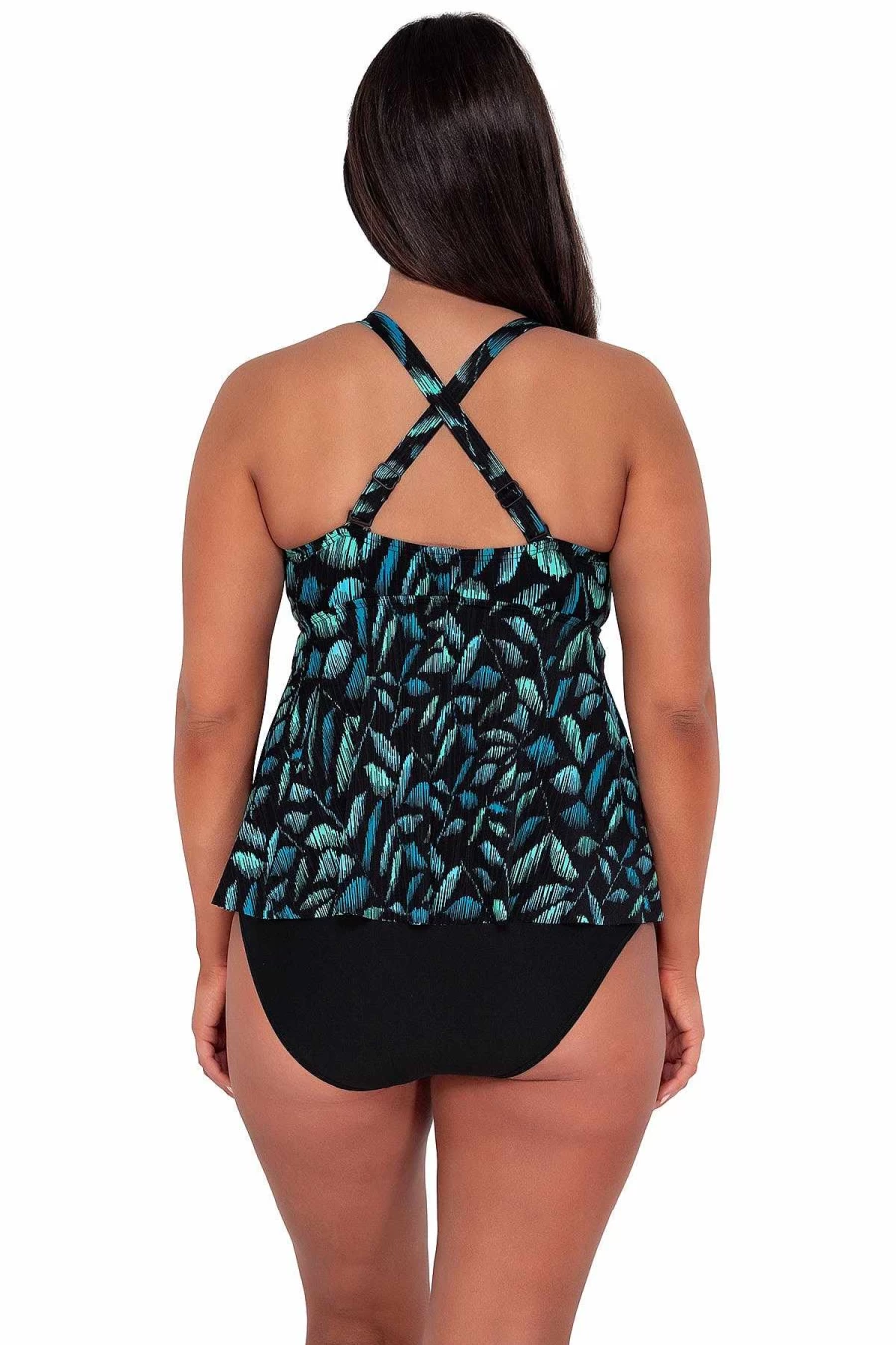 Alpine Butterfly Swim Women's Marin Tankini Top with Seagrass Texture - Sunset Escape Design