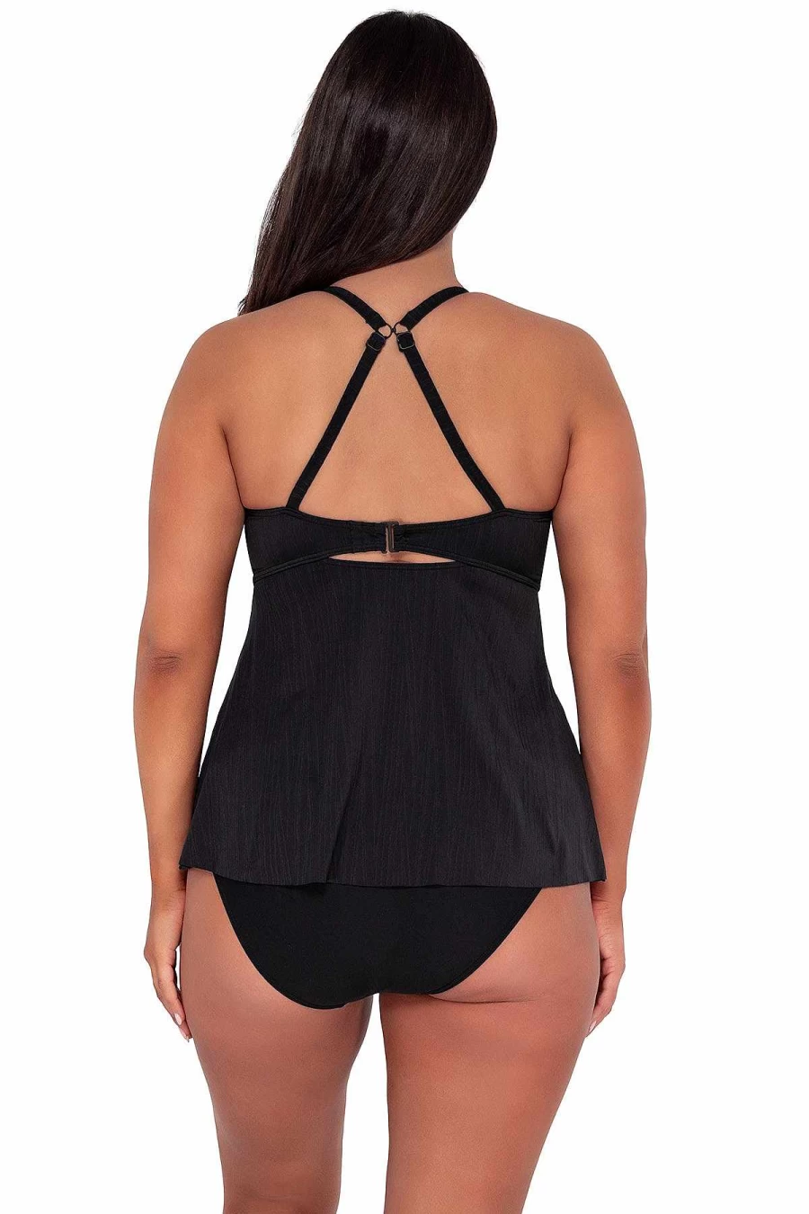 Alpine Butterfly Swim Women's Black Seagrass Texture Tori Tankini Top - Sunset Escape Design