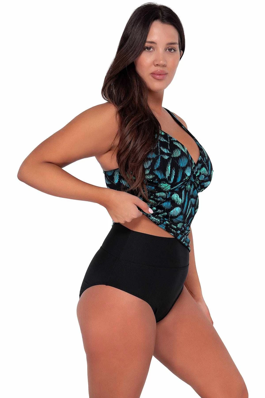 Alpine Butterfly Swim Women's Seagrass Texture Elsie Tankini Top with Sunset Cascade Design