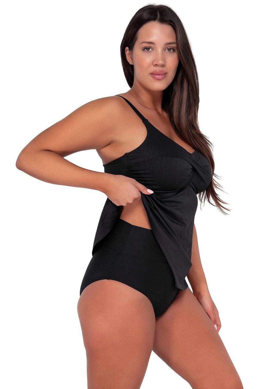 Alpine Butterfly Swim Women's Black Seagrass Texture Tori Tankini Top - Sunset Escape Design