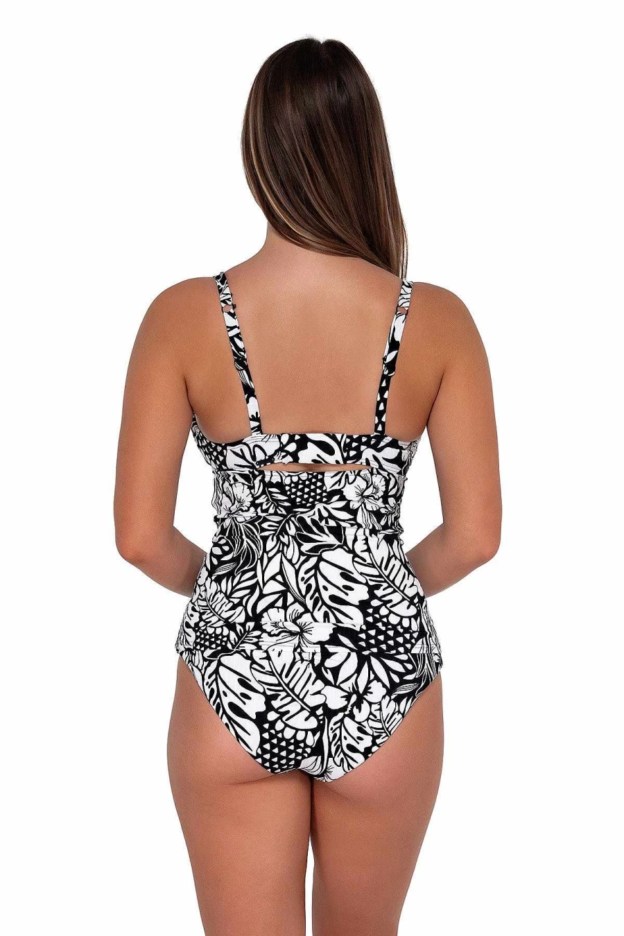 Alpine Butterfly Swim Women's Serena Tankini Top with Caribbean Seagrass Texture - Sunset Design