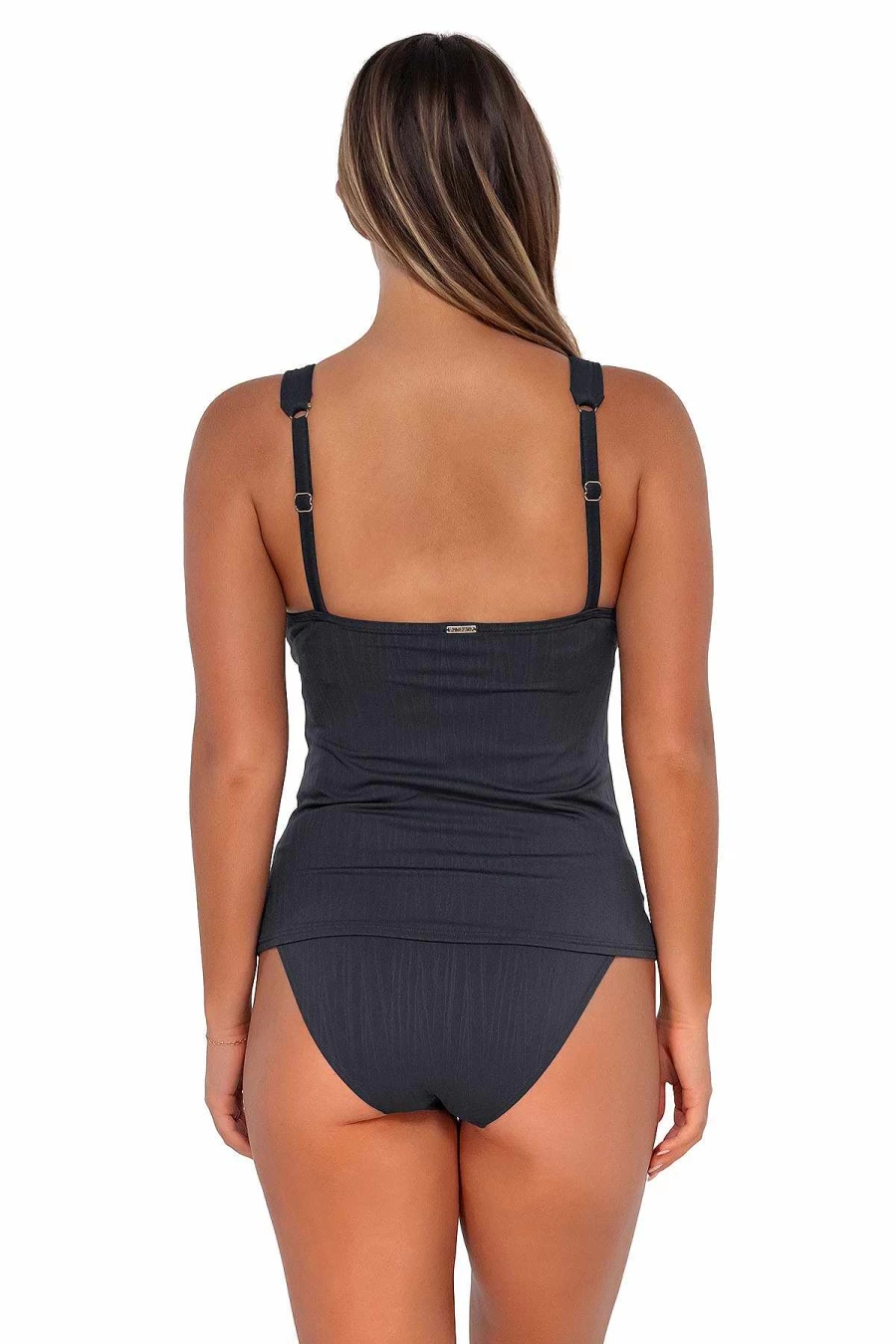 "Alpine Butterfly Swim Women's Elsie Tankini Top with Seagrass Texture in Sunsets Slate Color"