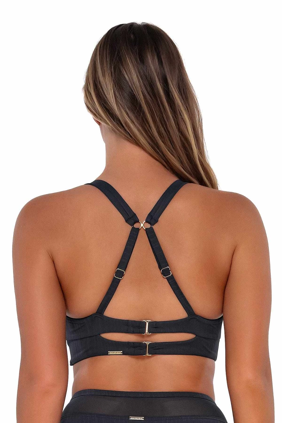 "Alpine Butterfly Swim Women's Danica Top - Seagrass Texture & Sunsets Slate Design"