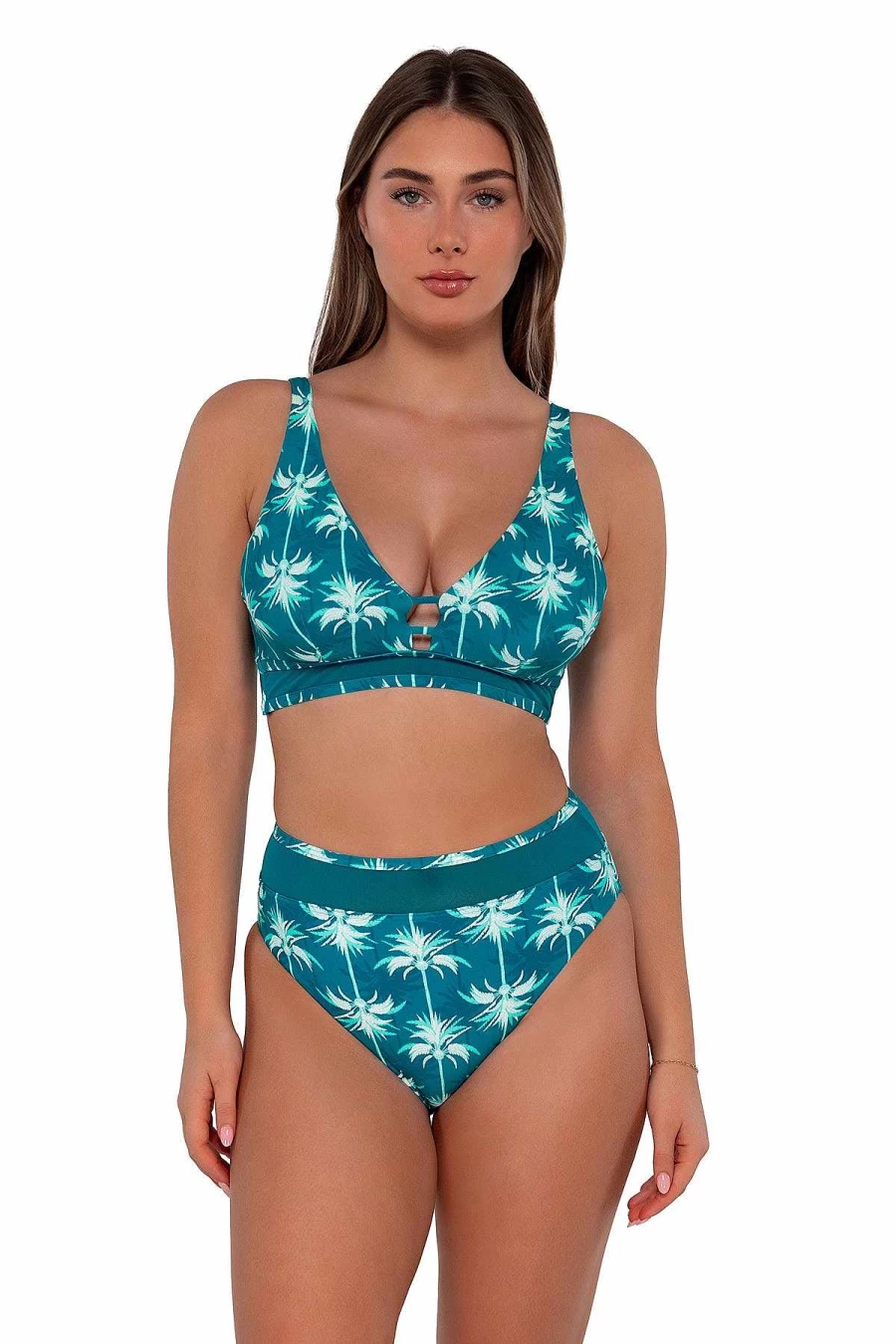 "Alpine Butterfly Swim Women's Danica Top - Sunset Palm Beach Print Swimwear"