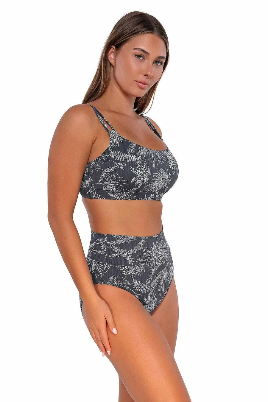 Alpine Butterfly Swim Women's High Waist Seagrass Texture Hannah Bottom - Sunset Fanfare Design