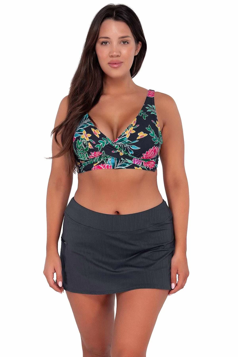 "Alpine Butterfly Swim Women's Elsie Top - Twilight Blooms Sunset Print"