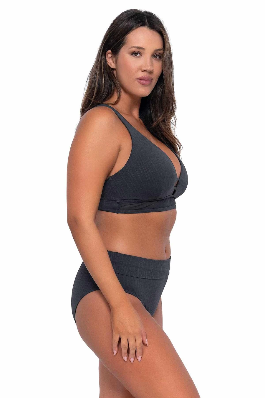 "Alpine Butterfly Swim Women's Danica Top - Seagrass Texture & Sunsets Slate Design"