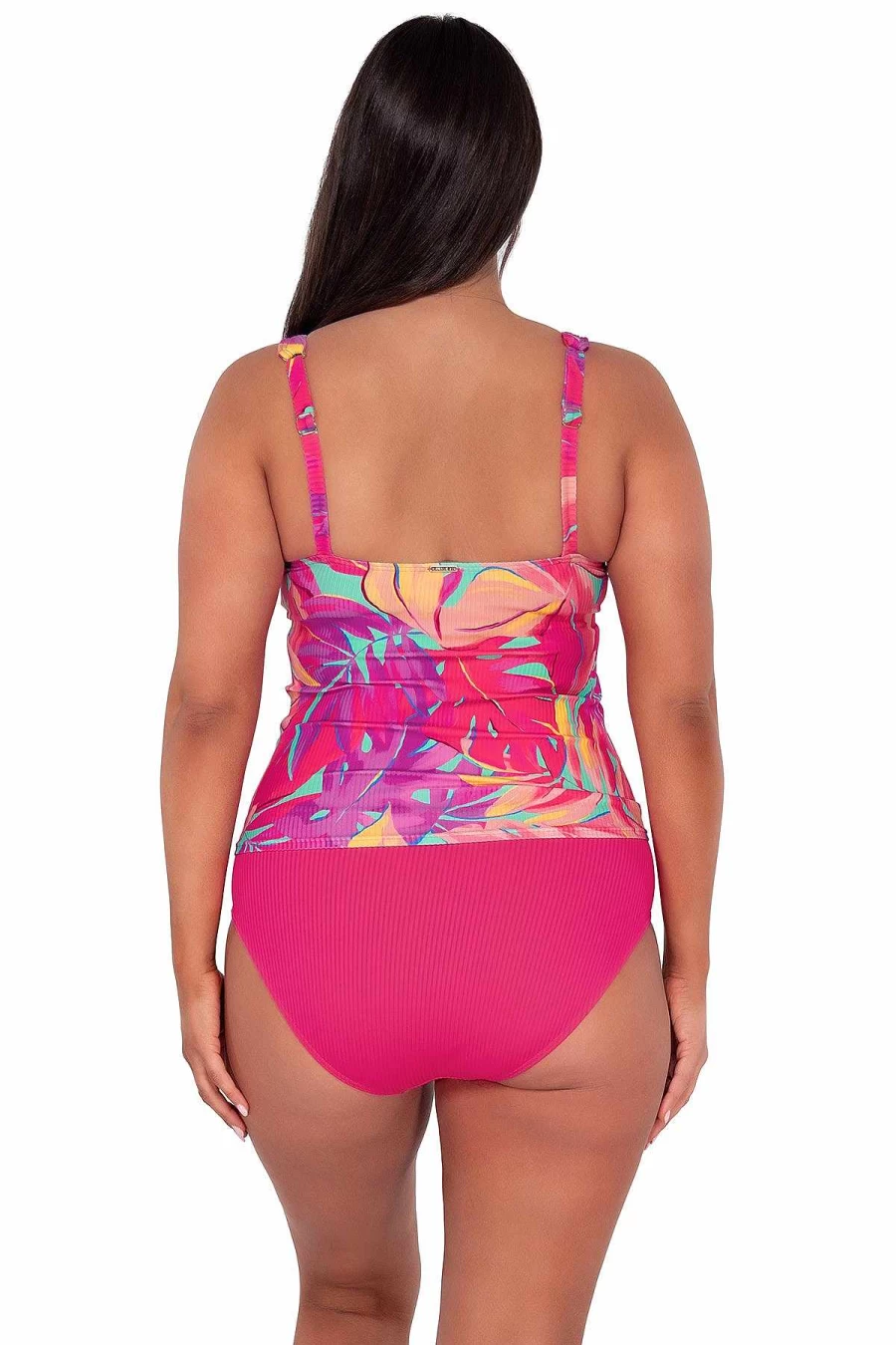 Alpine Butterfly Swim Women's Elsie Tankini Top - Sunset Oasis Sandbar Rib Design for Beach & Pool