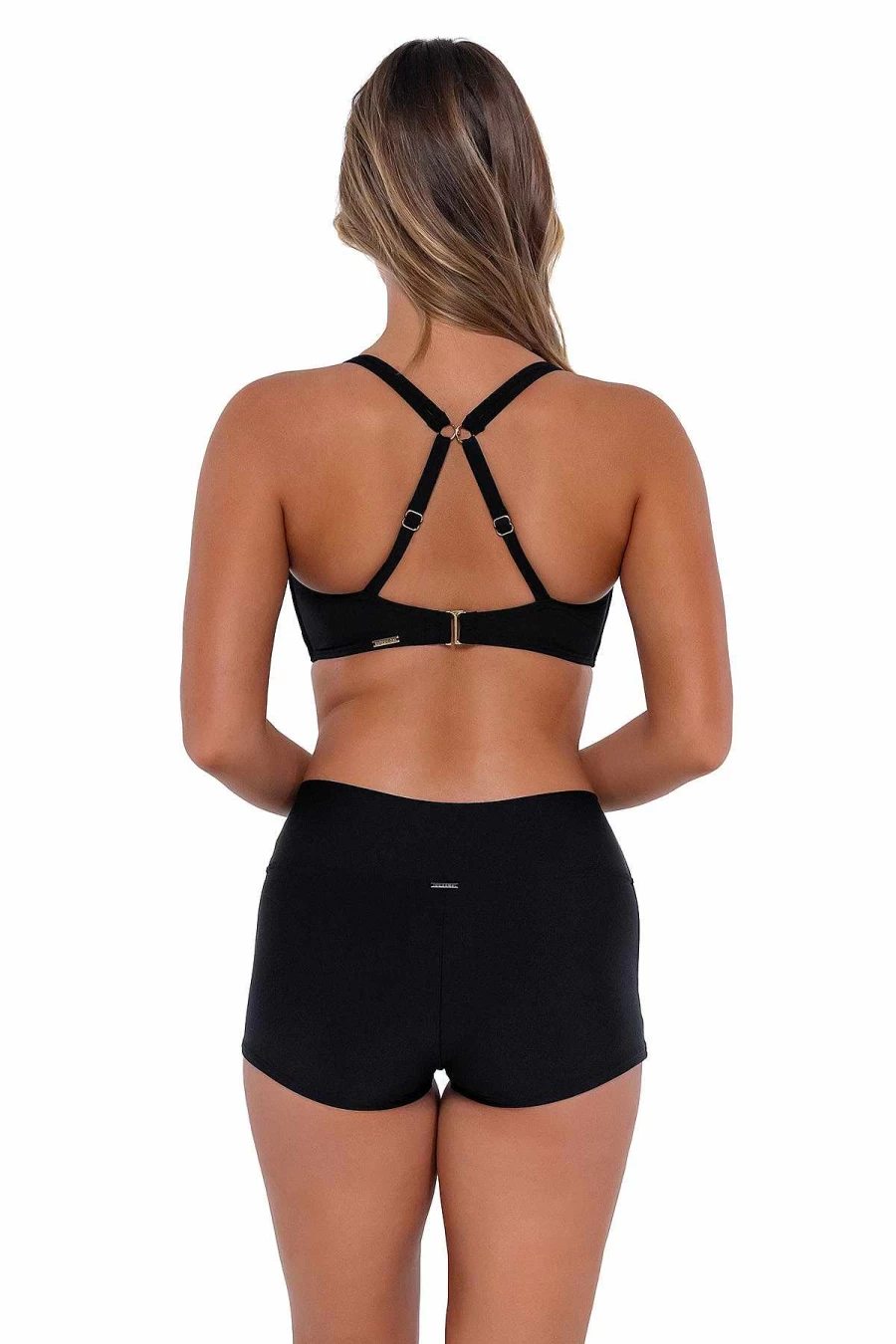 Alpine Butterfly Swim Women's Black Kinsley High-Waist Sunset Print Swim Shorts