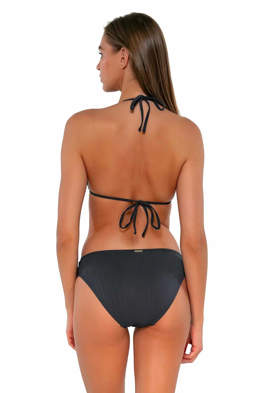"Alpine Butterfly Swim Women's Audra High-Waisted Seagrass Texture Bikini Bottom – Sunset Slate Design"