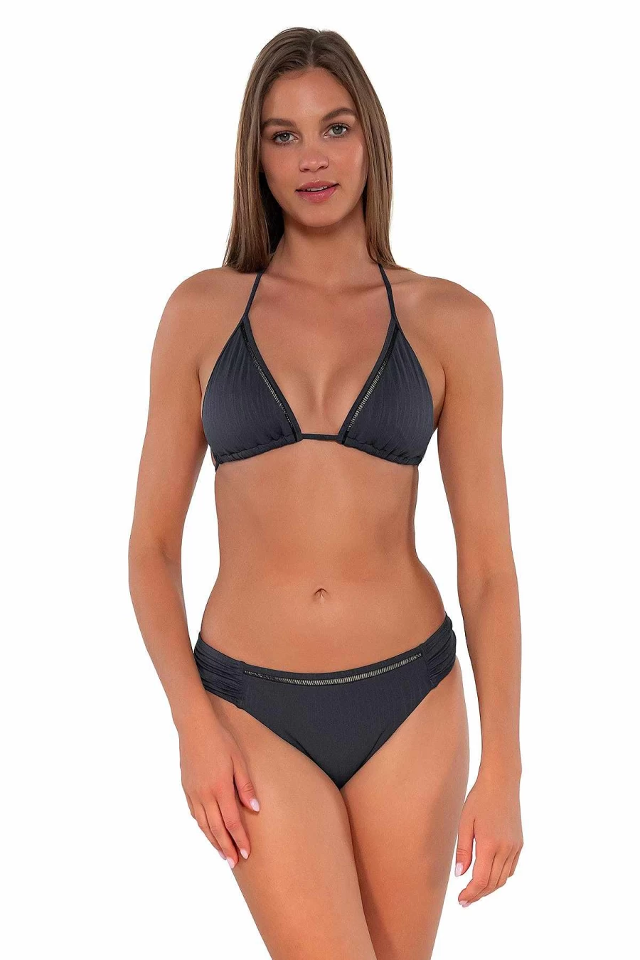 "Alpine Butterfly Swim Women's Audra High-Waisted Seagrass Texture Bikini Bottom - Sunset Slate Design"