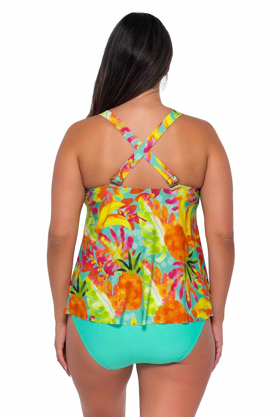 Alpine Butterfly Swim Women's Sadie Tankini Top - Tropical Sunset Print Lush Luau Design
