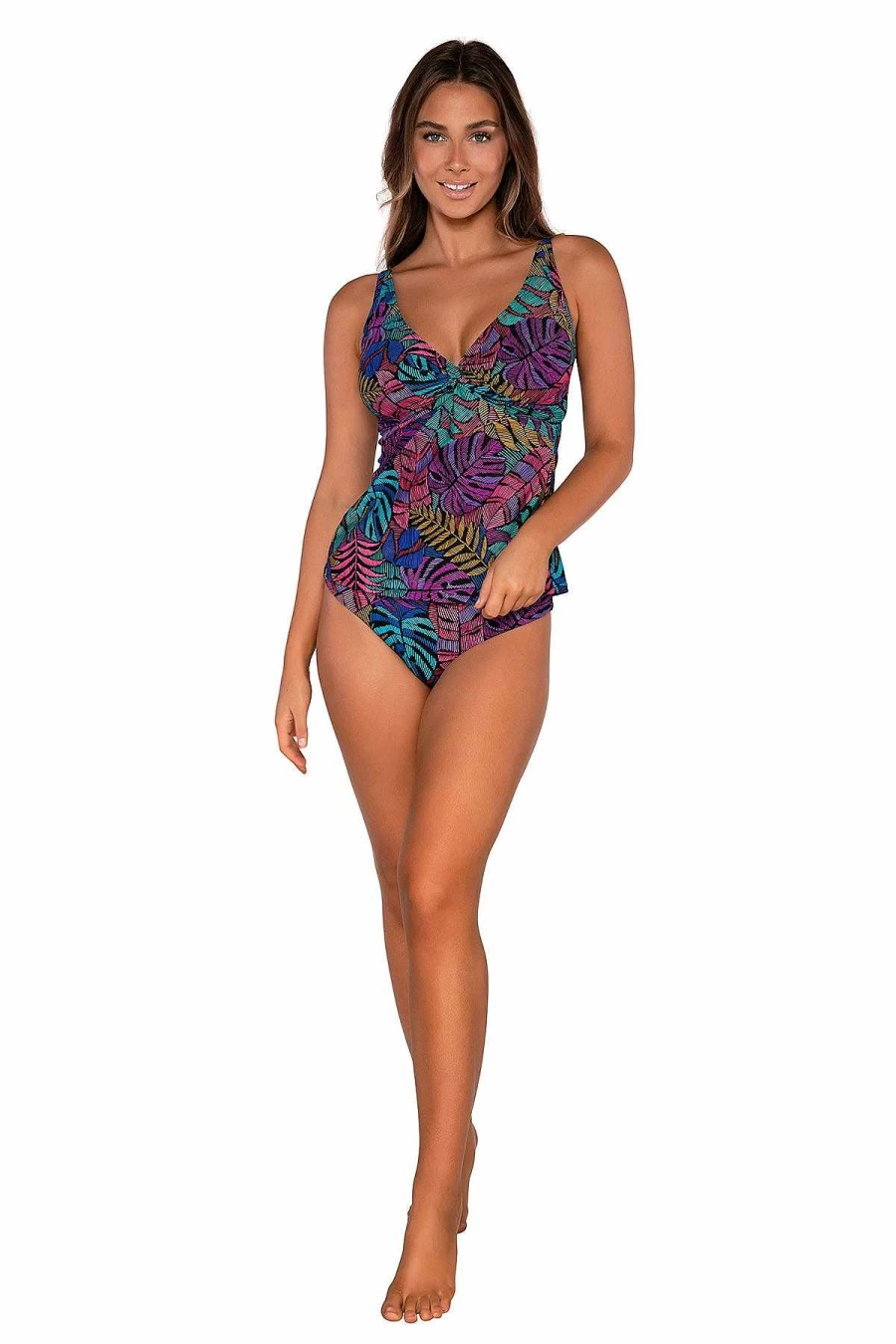 Alpine Butterfly Swim Women's Sunset Panama Palms Print Tankini Top