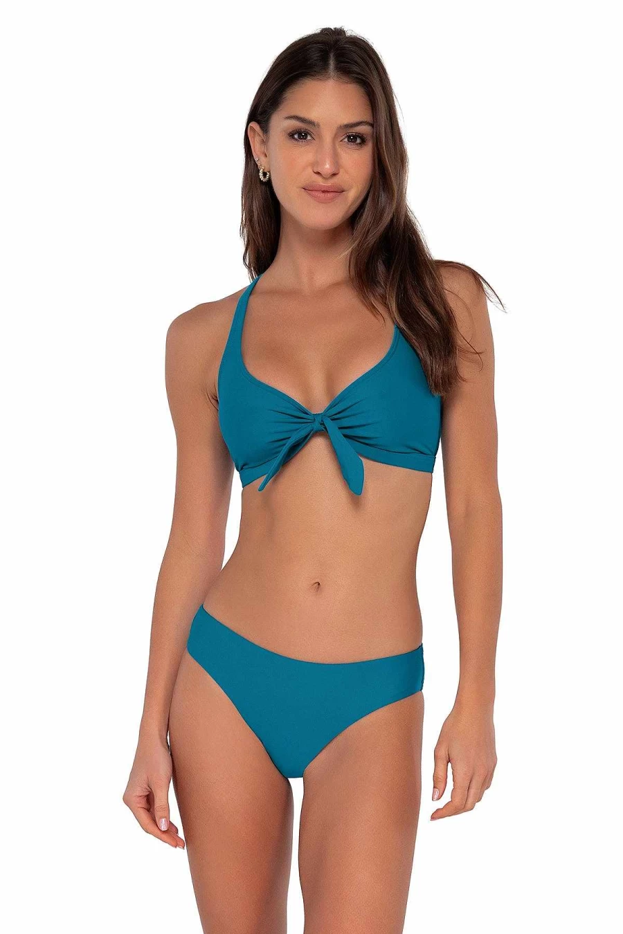 Alpine Butterfly Swim Women's Teal High-Waisted Hipster Bathing Suit Bottom - Avalon Sunset Print