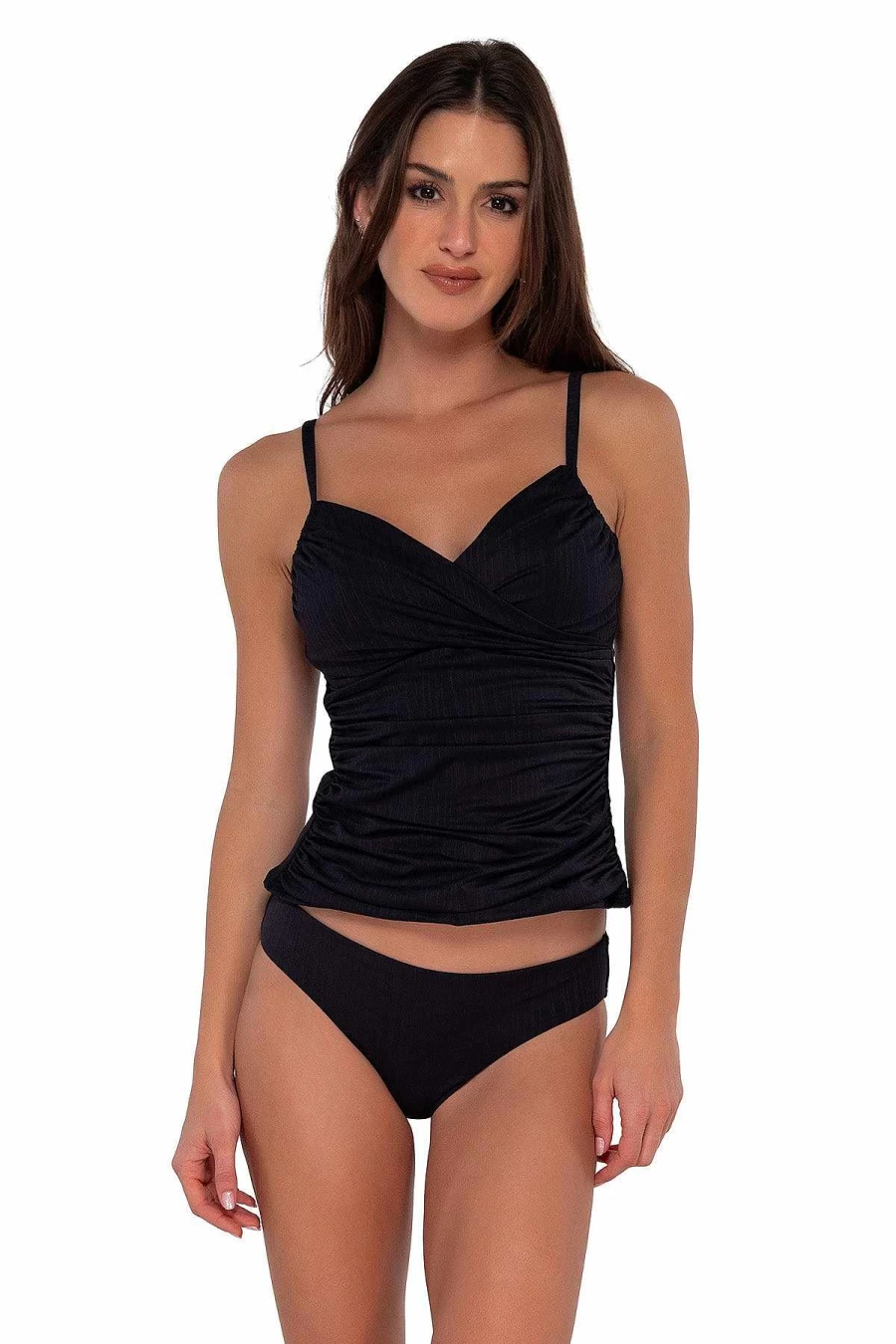 Alpine Butterfly Swim Women's Black Seagrass Texture Simone Tankini Top with Sunset Design