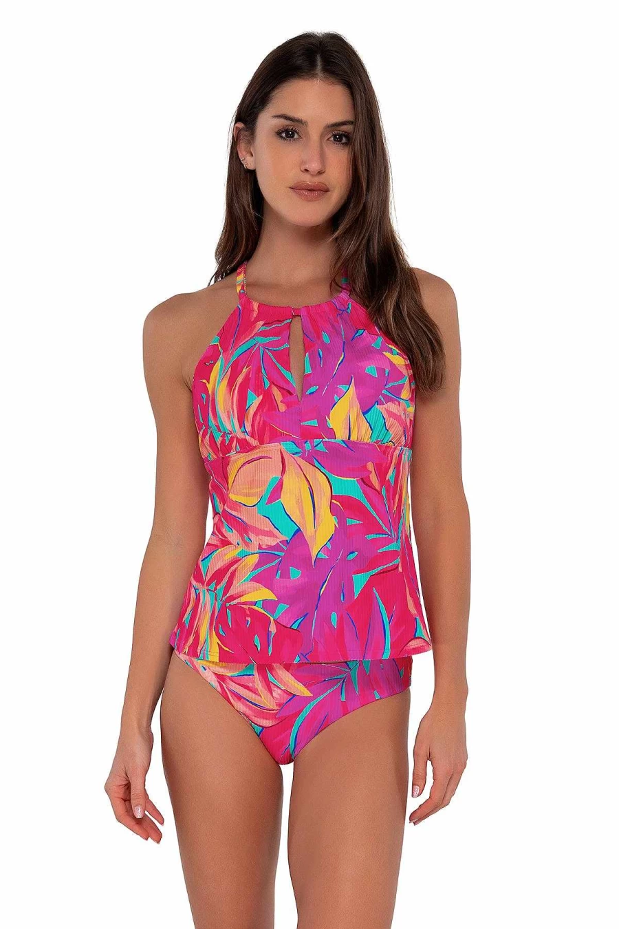 Alpine Butterfly Swim Women's Mia Tankini Top - Sunset Oasis Sandbar Ribbed Design